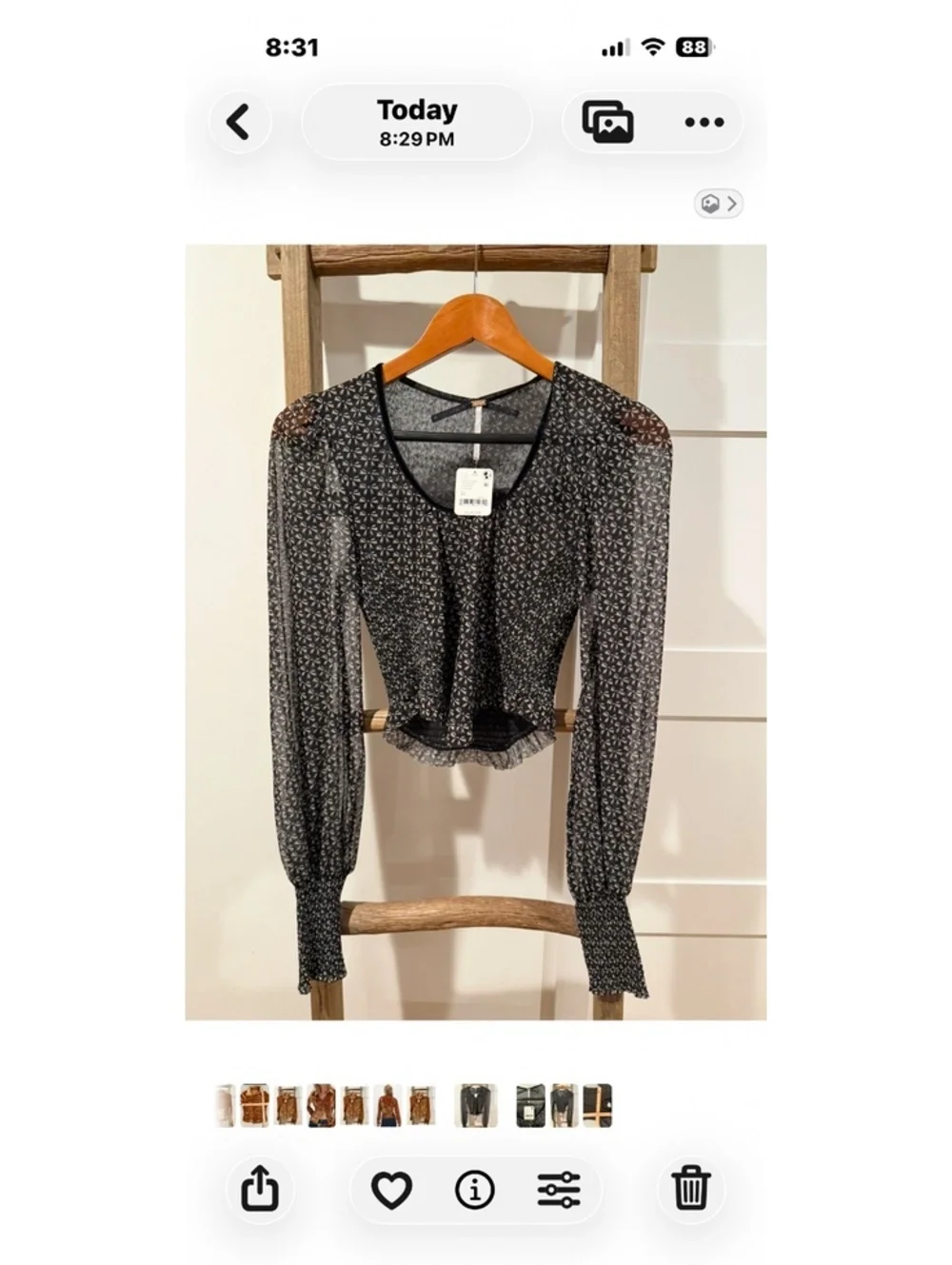 FREE PEOPLE Dottie Printed Long Sleeve Knit sheer Crop Top